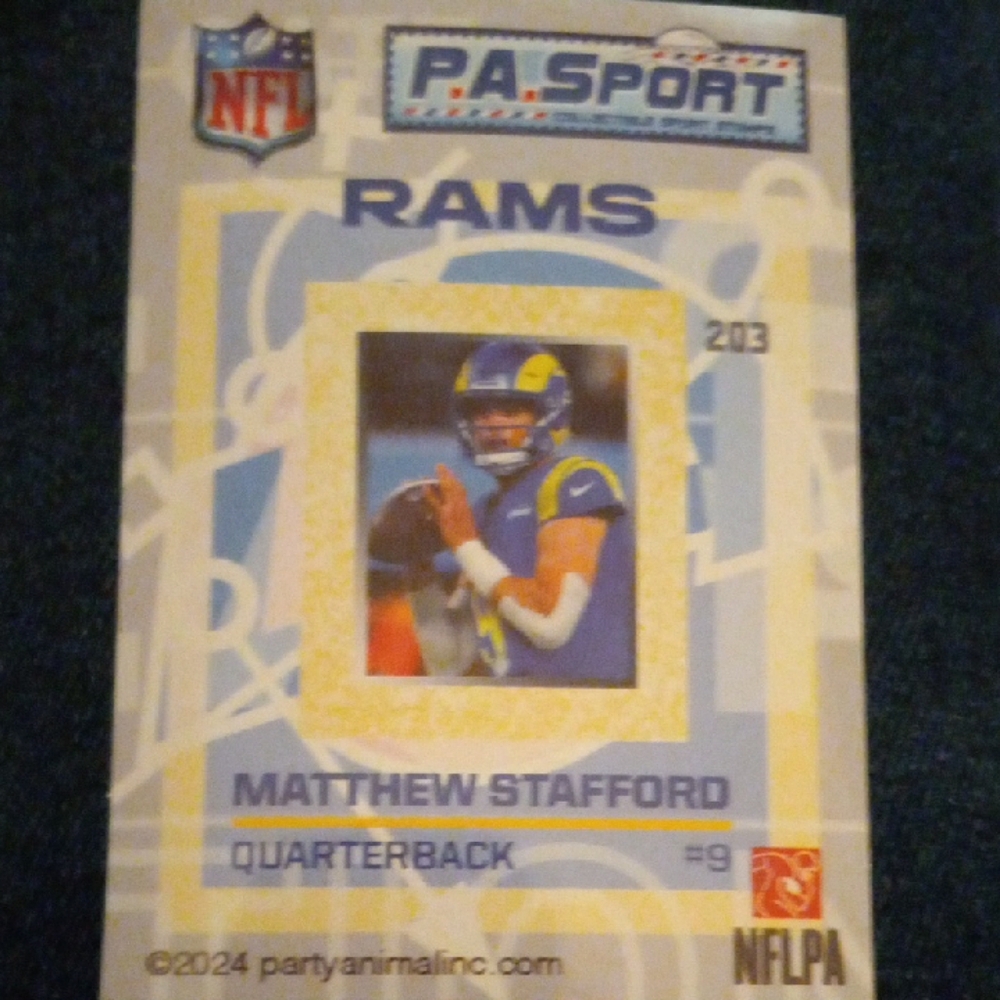 NFLPA Matthew Stafford Trading Card